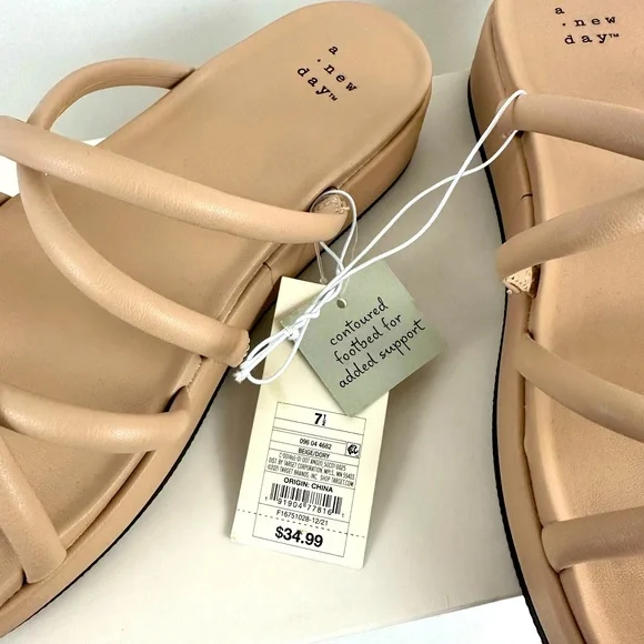 Taupe/Beige A New Day 1 1/2” Platform Strappy Sandals Contoured Footbed - Picture 6 of 7